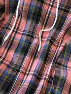 Plus Size, Spring Women's New Arrival Clothing, Autumn Women's Fashion Casual Wear, Plaid Hooded Long-Sleeve Shirt, Plus Size Women's Shirt, Oversized Top, Autumn Hooded Cardigan, Fashion Plaid Shirt, Korean Style Women's Clothing, Women's Winter - Dark Pink