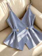 Striped Strapless Shorts Two-Piece Set - Blue