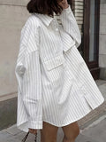 Women'S Shirt, Oversized Loose Casual Pocket Long Sleeve Shirt, Casual Wear - White