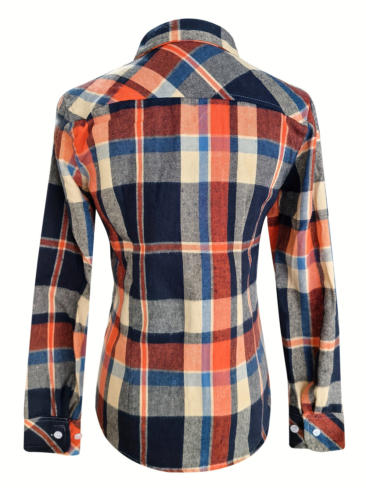 Women's Long Sleeve Shirt - Sexy Vintage Slim Fit Plaid, Suitable for Daily Wear, Women's Clothing, with Pockets, Button-Up - orange yellow