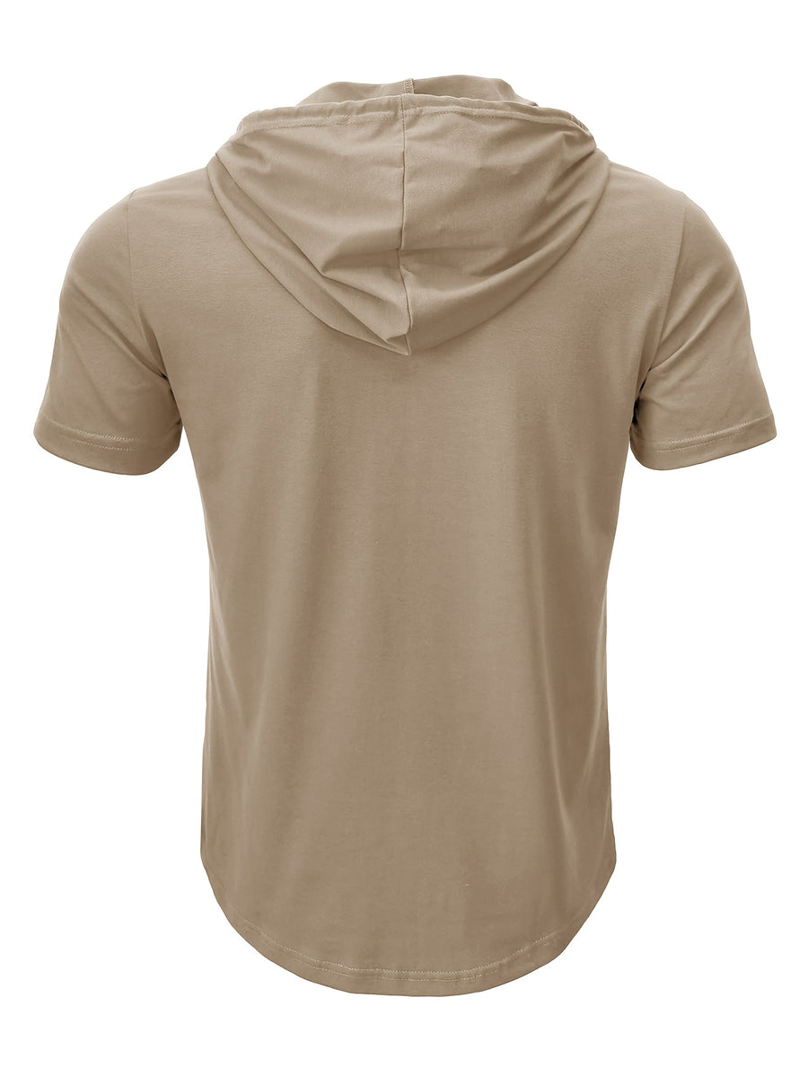 European and American Cross-Border Hooded Casual Sweatshirt for Men, Solid Color Hoodie Top, Men's Sportswear, Fitness Men's Short-Sleeve T-Shirt - Khaki