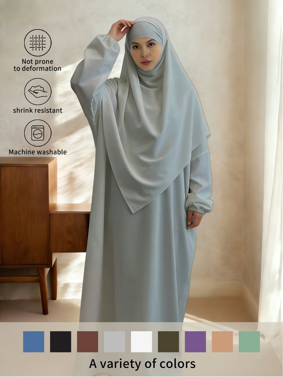 2pcs Easy Solid Abayas, Dignified Long-Sleeved Dresses, Asian Women'S Size Clothing, Elegant And Suitable for Gifting During Ramadan - Light Grey