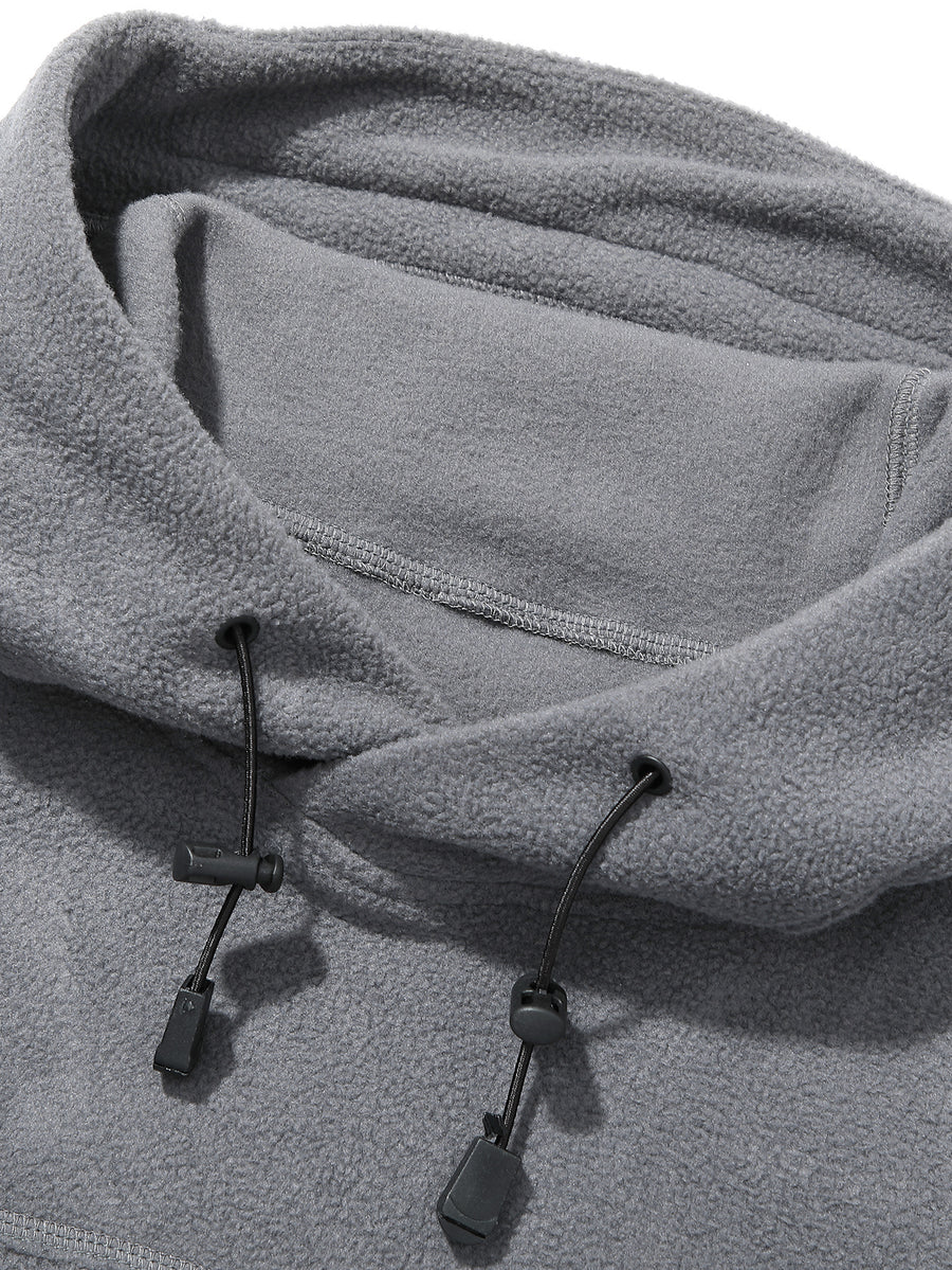 2pcs Men's Tactical Fleece Hoodie, Drawstring Zip Pockets Warm Fuzzy Pullover Hooded Sweatshirt, for Outdoor Hiking Daily Fall Winter Wear - Green + Gray