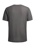[Qiaoximei OBM] Men'S Solid Color Jacquard Texture Henley Shirt, Summer Fashion Button-Up Design, Comfortable Soft Breathable Fabric, Casual Summer Wear for Travel And Parties - Grey