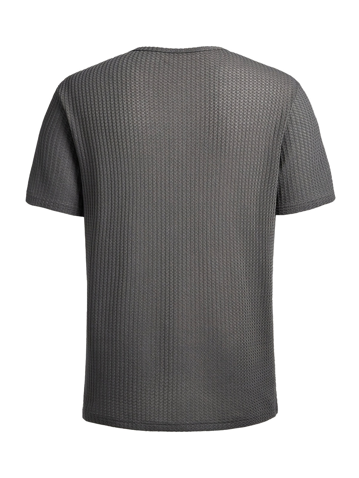 [Qiaoximei OBM] Men'S Solid Color Jacquard Texture Henley Shirt, Summer Fashion Button-Up Design, Comfortable Soft Breathable Fabric, Casual Summer Wear for Travel And Parties - Grey