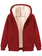 [Autumn Winter] Women'S Autumn Winter New Casual Warm Winter Fleece Hooded Sweatshirt Jacket - Red