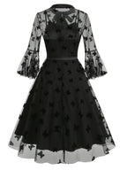 Vintage Mesh Embroidered Patchwork Mid-Sleeve Gothic Dark Evening Gown, for Gatherings, Parties, Dress, Evening Dress, Gown - Black Butterfly