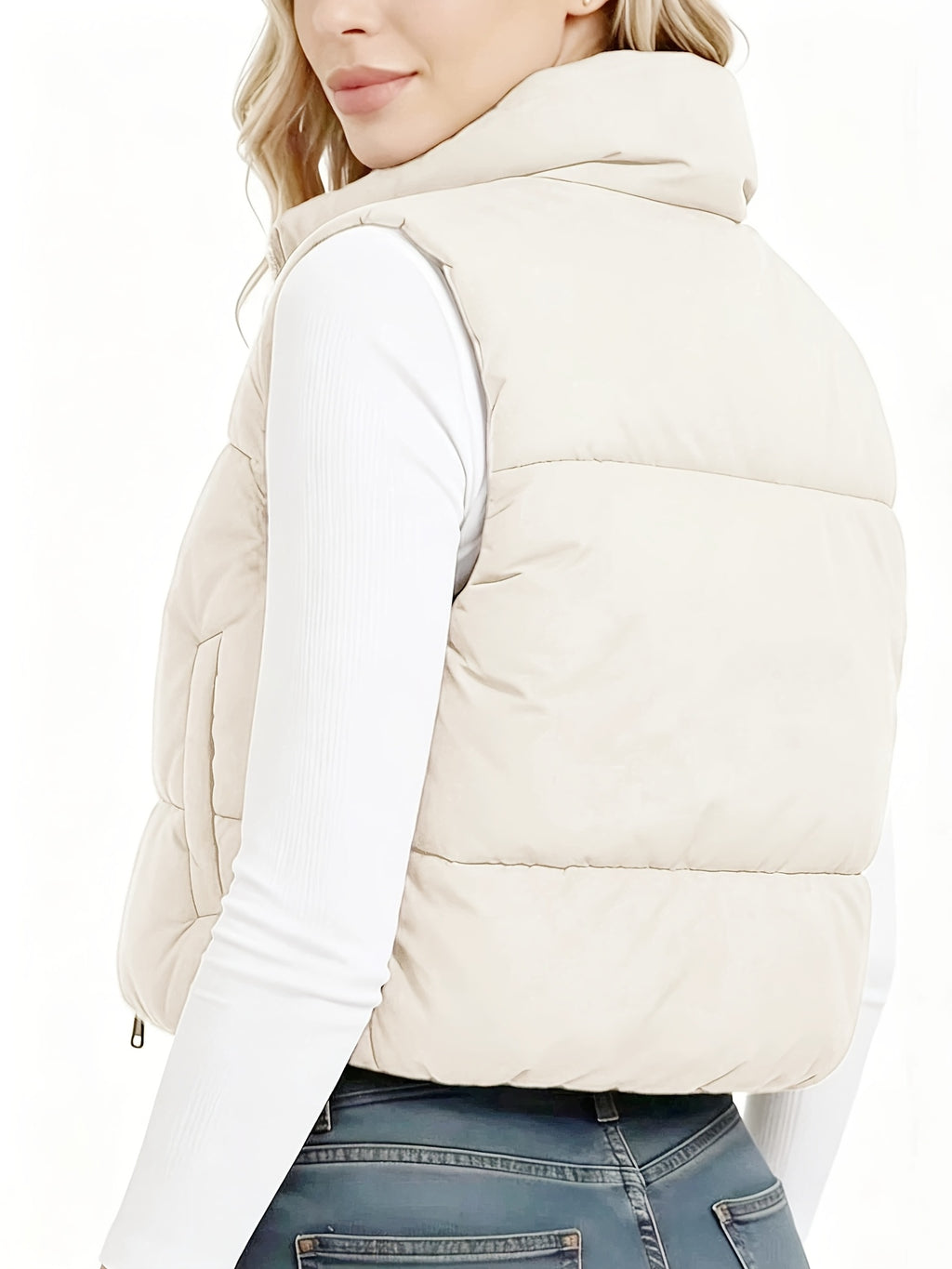 Spring Autumn Winter Women'S Vest, Stand-Up Collar Short Vest, New Year Outfit Year-End Styling, Daily Commute Date Versatile Top, High-Quality Women'S Clothing Promotion Special, Elegant Chic Shoulder Vest, Korean Style Popular Top - White