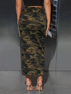 Women's Autumn/Spring Camouflage Print Front-Tie High-Waist Pencil Skirt, Summer Skirt - Mixed colors