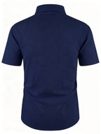 Men'S Summer Casual Short Sleeve Shirt, Outdoor Leisure Sports Print Lapel Comfortable Short Sleeve - Navy Color