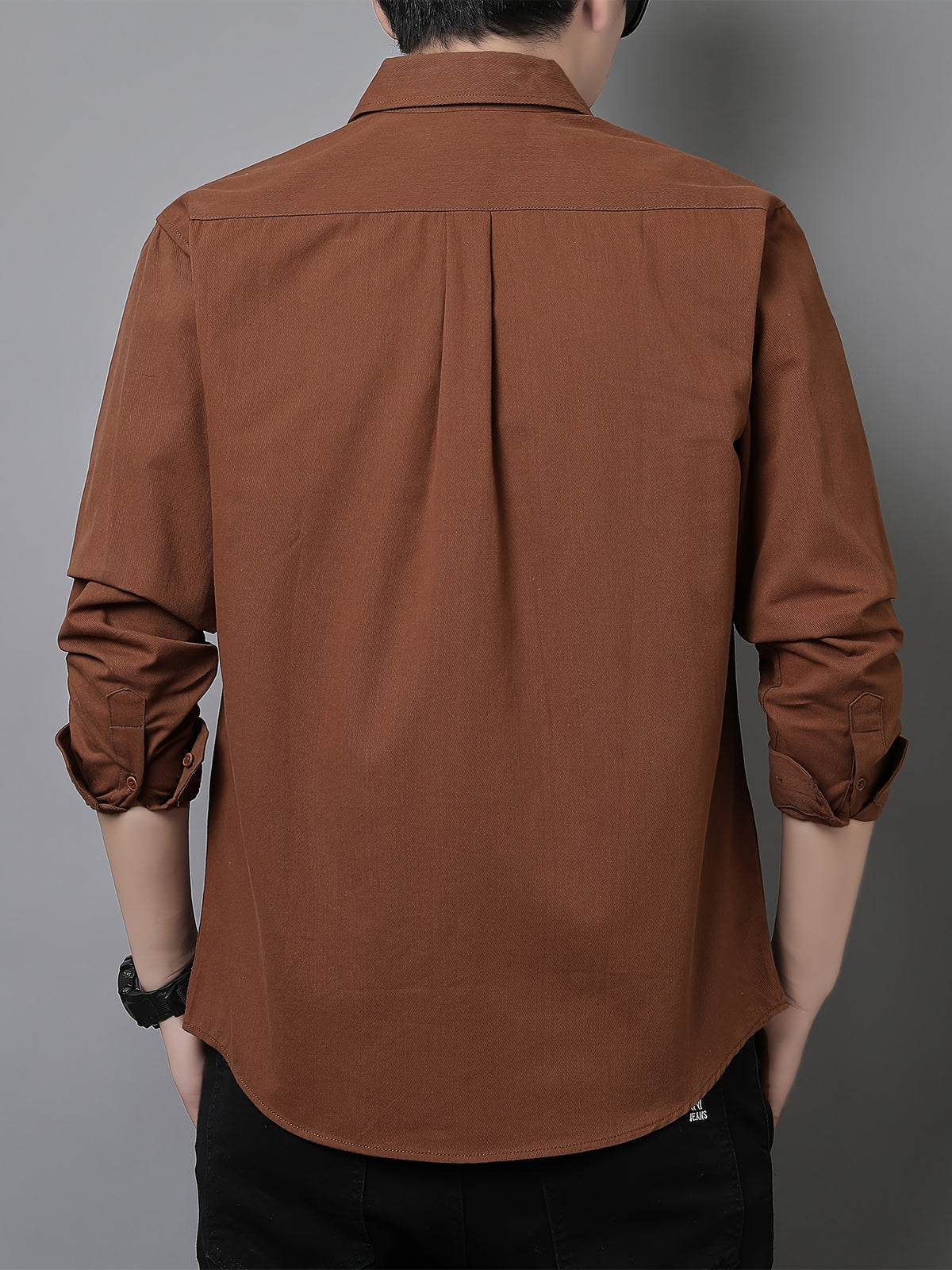 Men'S Long Sleeve Shirt with Lapel, Easy Letter Print Solid Color Hidden Single Pocket Casual Shirt, Washed Breathable Fabric, Spring/Autumn Commute Daily Wear Men'S Top, Inner And Outer Wear Multi-Color Available - Rust