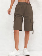 Ladies Casual Fashion Utility Shorts - Coffee Color