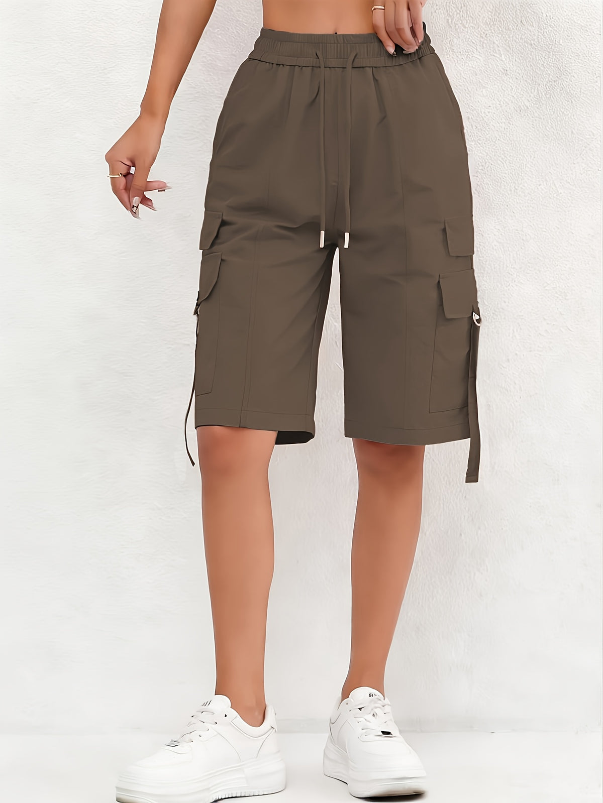 Ladies Casual Fashion Utility Shorts - Coffee Color