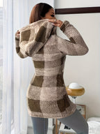 Plaid Printed Double-Faced Plush Hooded Zipper Cardigan Casual Women'S Autumn Winter Plush Coat - Coffee Color