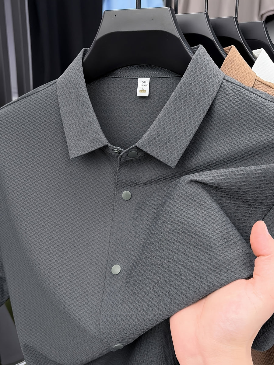 New Summer 2026 Men's Waffle Short-Sleeve Shirt, Lightweight and Breathable Business Casual T-Shirt, Multiple Colors Available, Refreshing and Versatile Commuter Top 100 - Grey