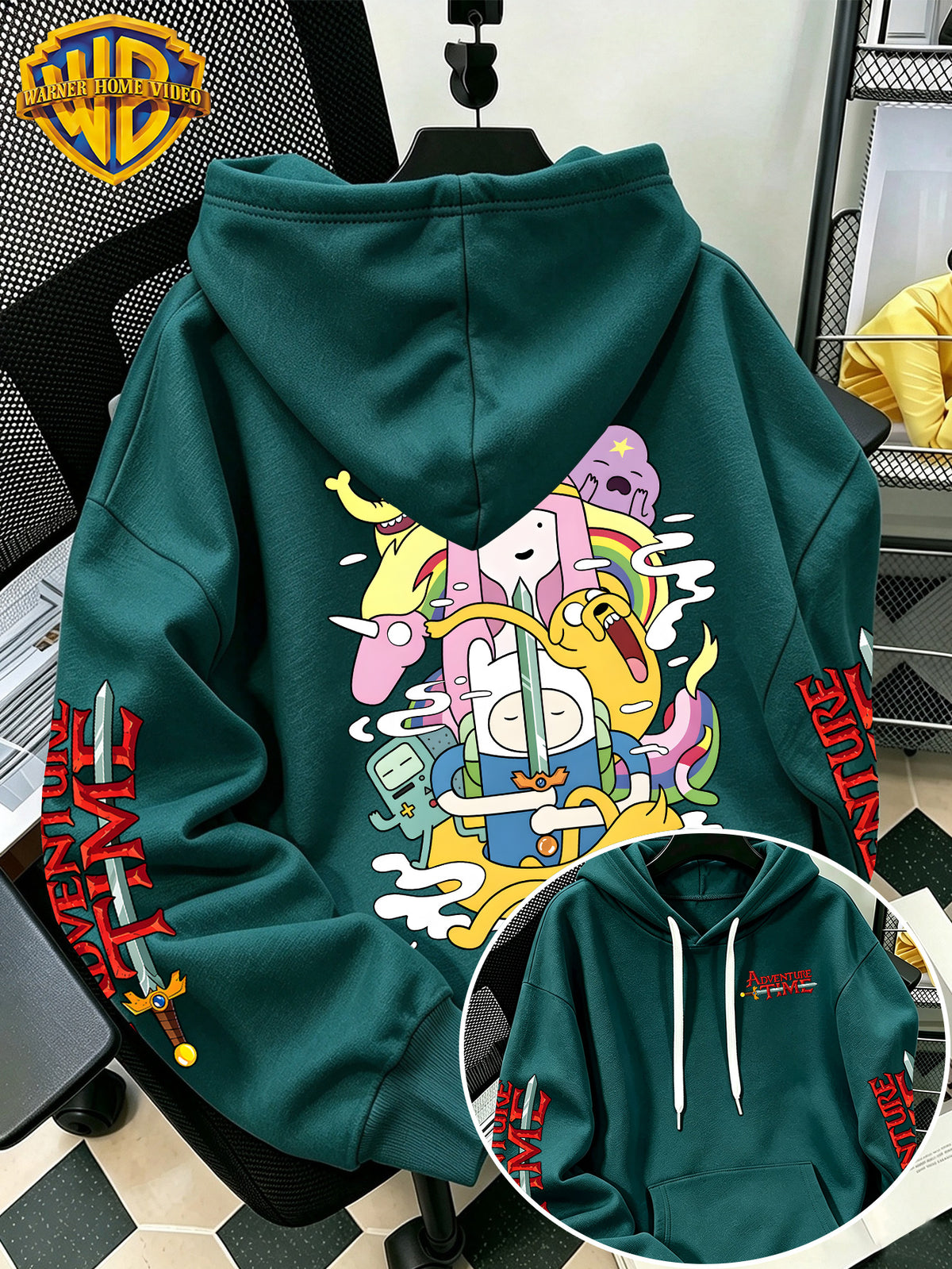 [Warner Bros] Licensed Men'S New Trendy Hoodie, Adventure Cartoon All- Battle Pattern Print, Casual Pullover Sweatshirt, Everyday Drawstring Loose Top, Machine Washable Versatile Sport Casual Men'S Top - Green
