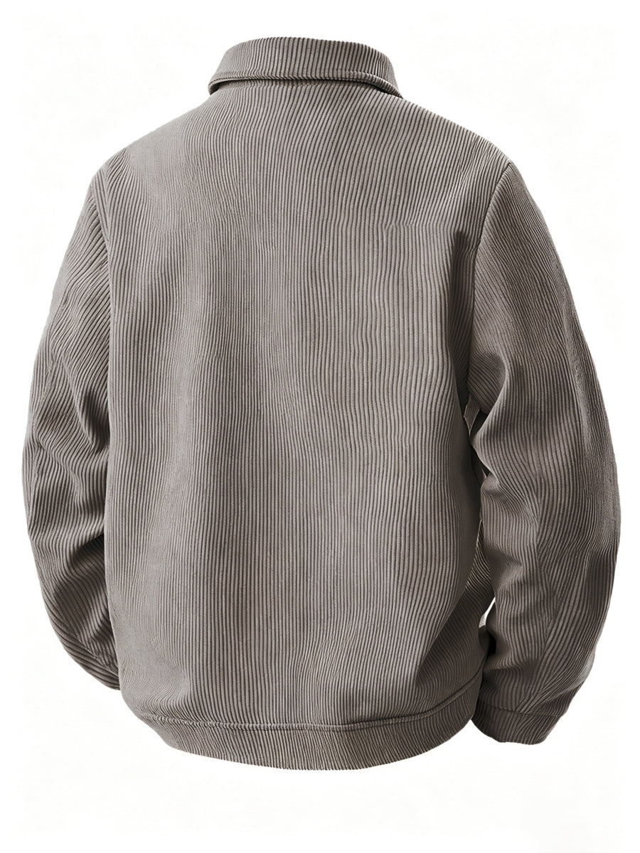 Casual Corduroy Work Jacket 3pcs Set Youth Daily Outing Lapel Top - Gray+Military Green+Black