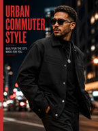 Men'S Lapel Collar Snap Button Utility Jacket, Multi-Patch Pockets Design with Pen Slot, Loose Short Cut Workwear Outer Coat, Durable Fabric Street Style Outerwear for Everyday City Wear - Black