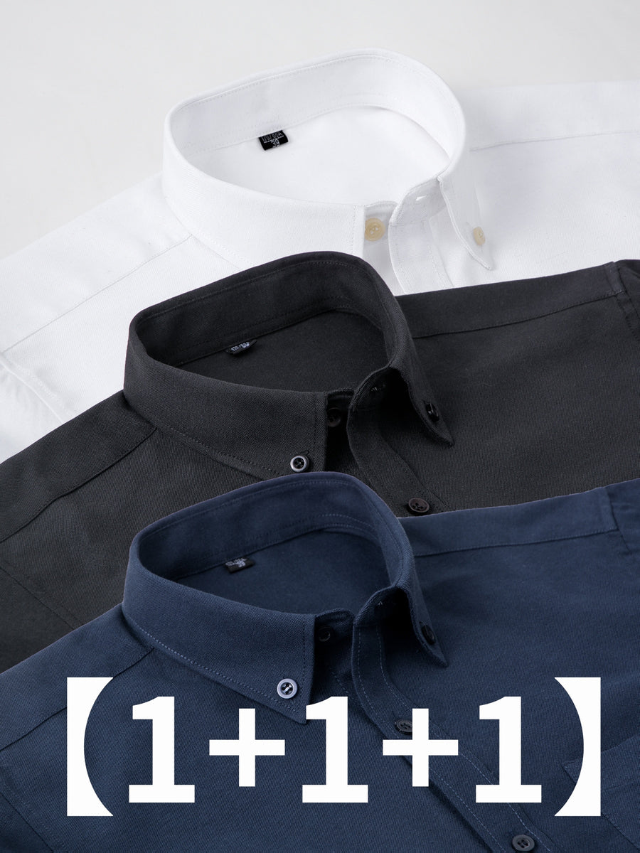 Three-pc Classic Men's Oxford Plain Color Shirts, Simple and Elegant Casual Long-Sleeve Shirts, Available in Multiple Colors for Easy Mix and Match - White+Black+Navy