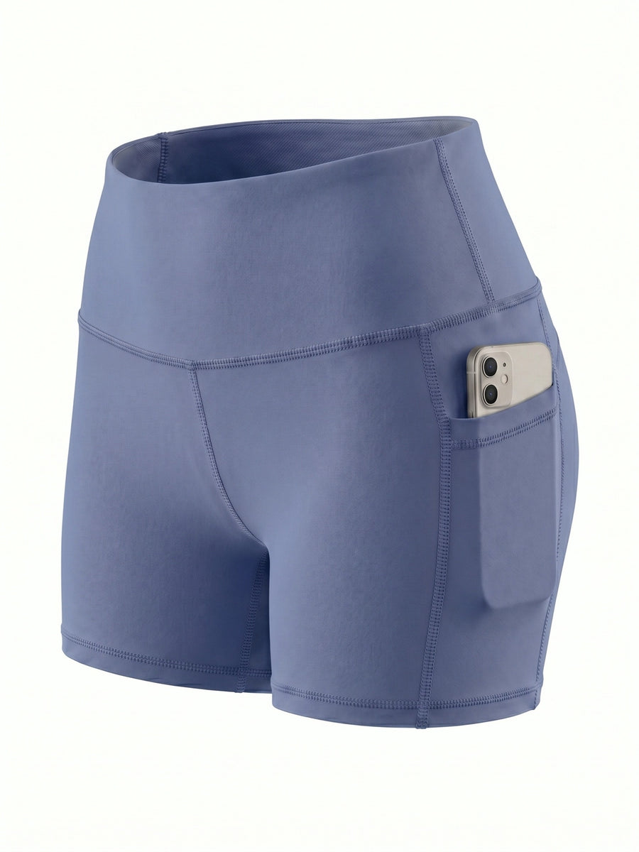Summer Fashion Women's High-Waist 3-Inch Shorts with Pockets, Moisture-Wicking Summer Style - Anti-See-Through, Tummy Control, Non-Slip Waistband - Blue Grey