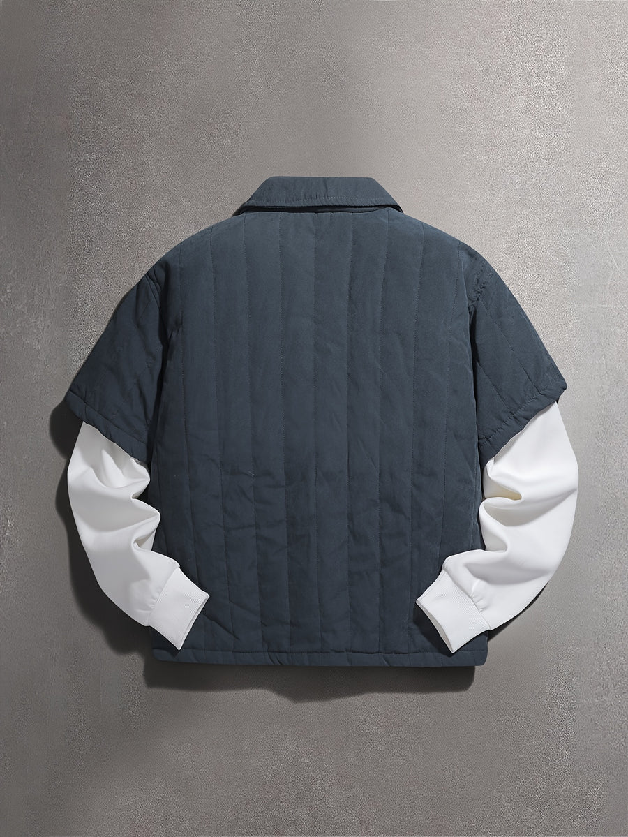 Men'S Fall Winter New Street Fashion Short Sleeve Jacket, Baddie Clothes - Dark Gray