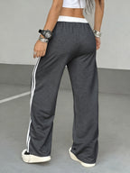 Spring/Summer Digital Print Belt Patchwork Casual Athletic Street Vintage Style Loose Athletic Pants - No. 5 Gray