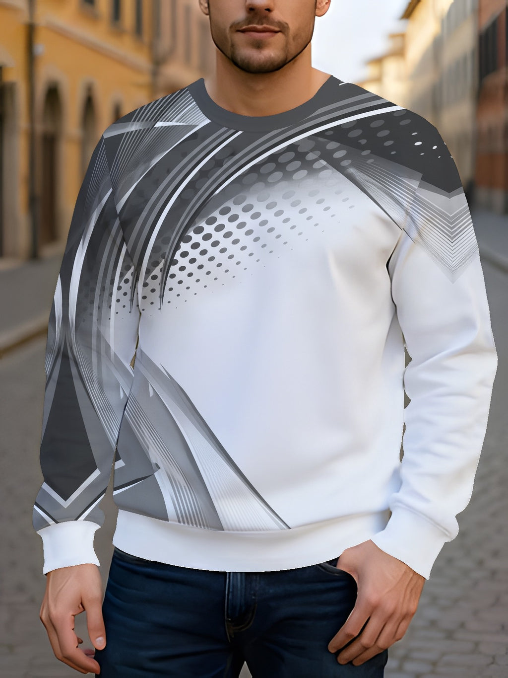 2pcs Men's Crew Neck Sweatshirt - Casual Printed Top, Outdoor Leisure Crew Neck Sweatshirt, Basic Versatile Style with Print - Mixed colors