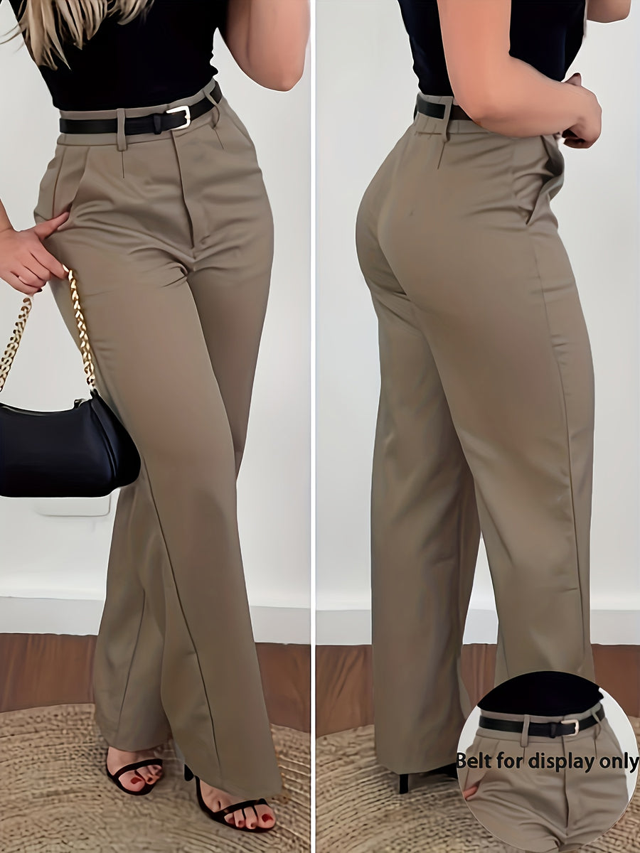 HMY (Beltless) "Elegance-Enhancing" Slightly Flared Suit Pants, High-Waist Commuter Trousers, Gentle and Versatile, Sure to Please + Taluan - Khaki