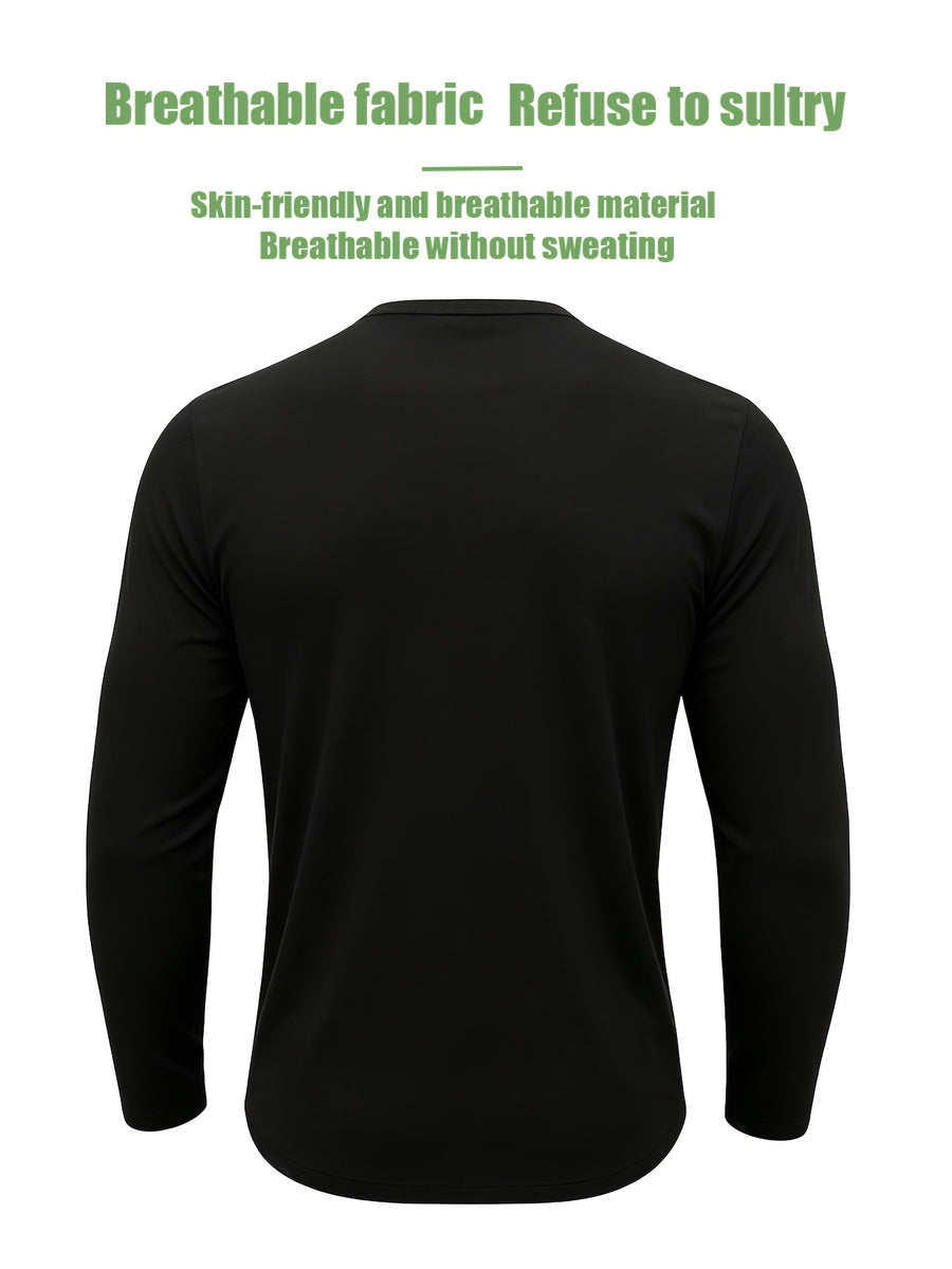 4pcs Set of Men'S Solid Color Henley Long-Sleeve T-Shirts, Classic Three-Button Collar Design, Slim Fit, Basic Tops, Soft Natural Breathable Fabric, Durable, Casual Everyday Layerable T-Shirts, Versatile Men'S Autumn Basic Shirts - Four Black