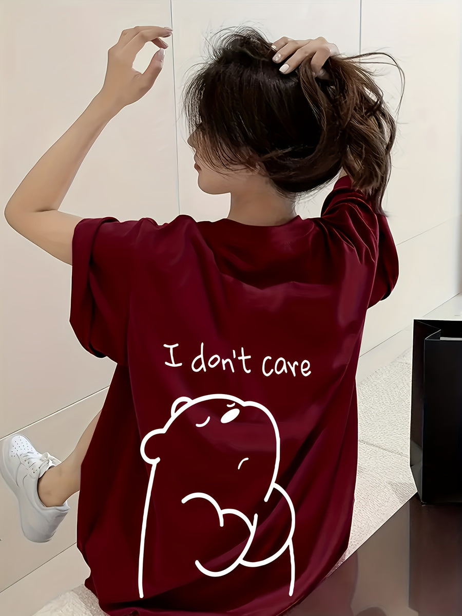 Women's Short-Sleeve T-Shirt, Summer Designer Cartoon Print Short-Sleeve T-Shirt, Pure Short-Sleeve T-Shirt Top, Base Layer Top #3333 - Burgundy