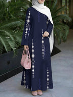 New Muslim Women'S Abaya, Women'S Dress Loose Fit, Casual Fashion, Easy Long Sleeve, Fashionable Pattern, Temperament All-Match Long Dress (Headscarf Additions Not Included) - Mixed colors