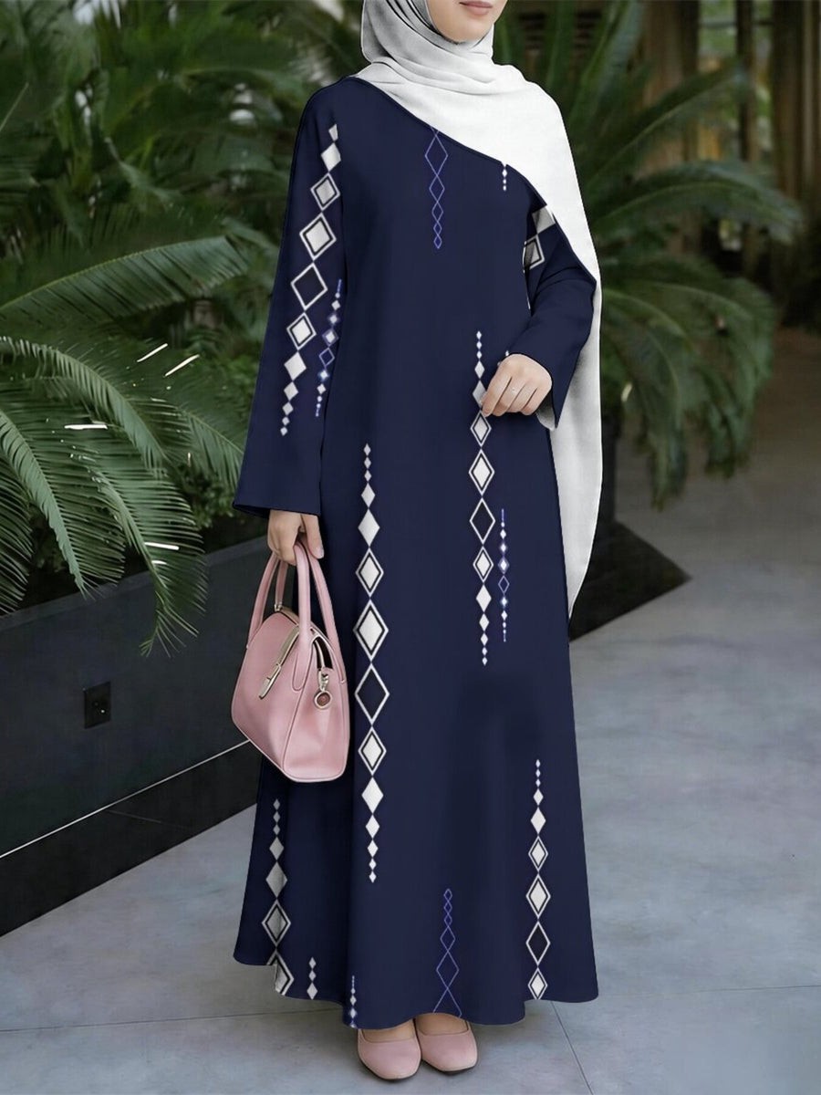 New Muslim Women'S Abaya, Women'S Dress Loose Fit, Casual Fashion, Easy Long Sleeve, Fashionable Pattern, Temperament All-Match Long Dress (Headscarf Additions Not Included) - Mixed colors