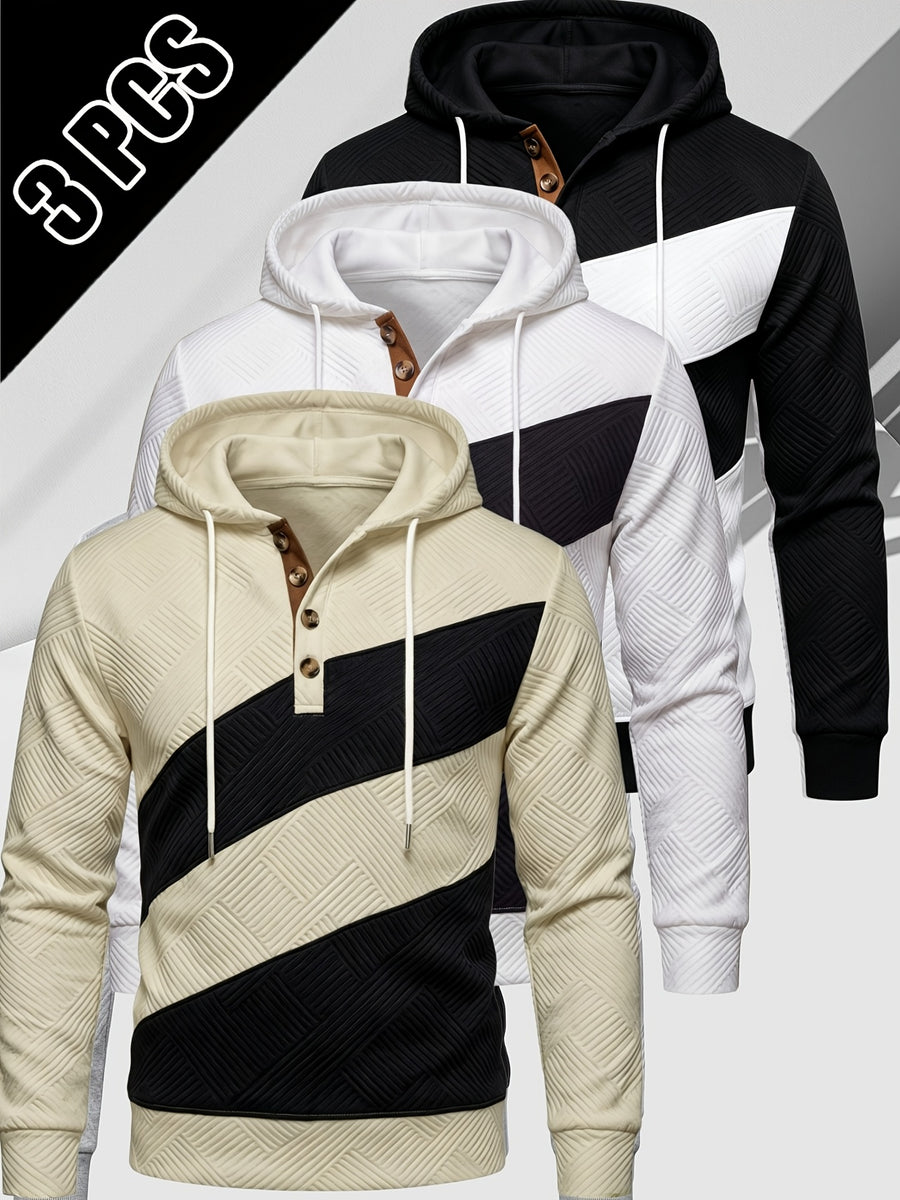 3pcs Value Pc - Heavyweight Fabric, Spring/Autumn Long Sleeve Shirt - Suitable for Street Style, the Perfect Gift Choice - Khaki+white+black