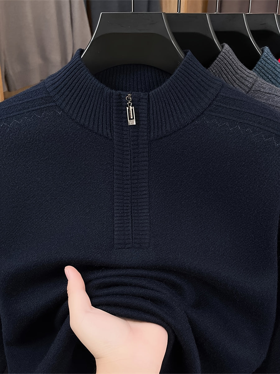 CHIOACE Autumn/Winter Special Offer Men'S Knitted Polo Shirt Half High Collar Zipper Design Soft And Comfortable Fabric Casual Style Loose Fit Suitable for Daily Casual Use - Navy Color