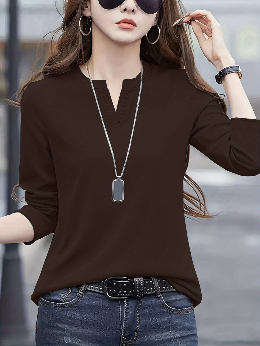Elegant Fashionable Women'S Top | Solid Color, Regular Length, Suitable For Spring/Summer - Coffee Brown