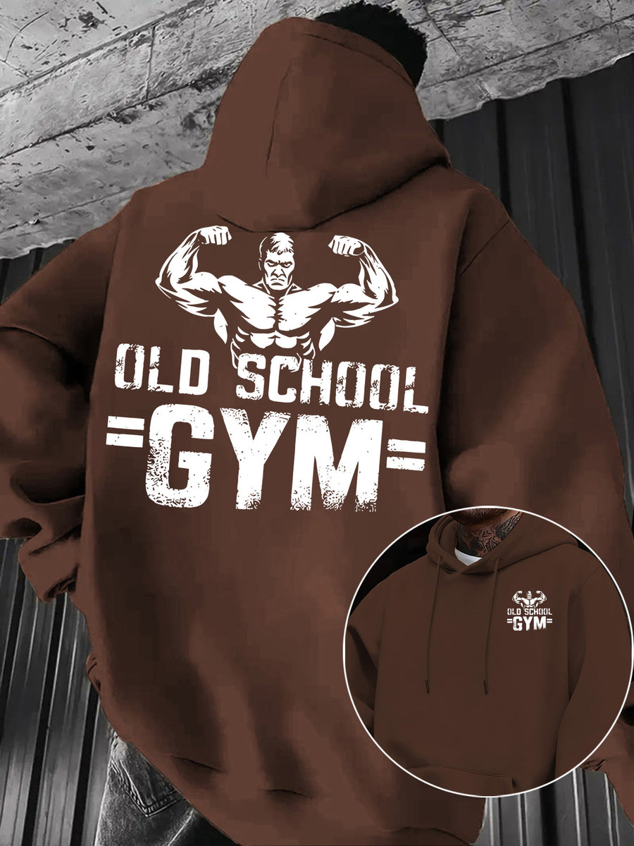 Men's Casual Sweatshirt with Letter Print, Drawstring Hood, Long Sleeve Pullover with Pocket - Coffee Brown