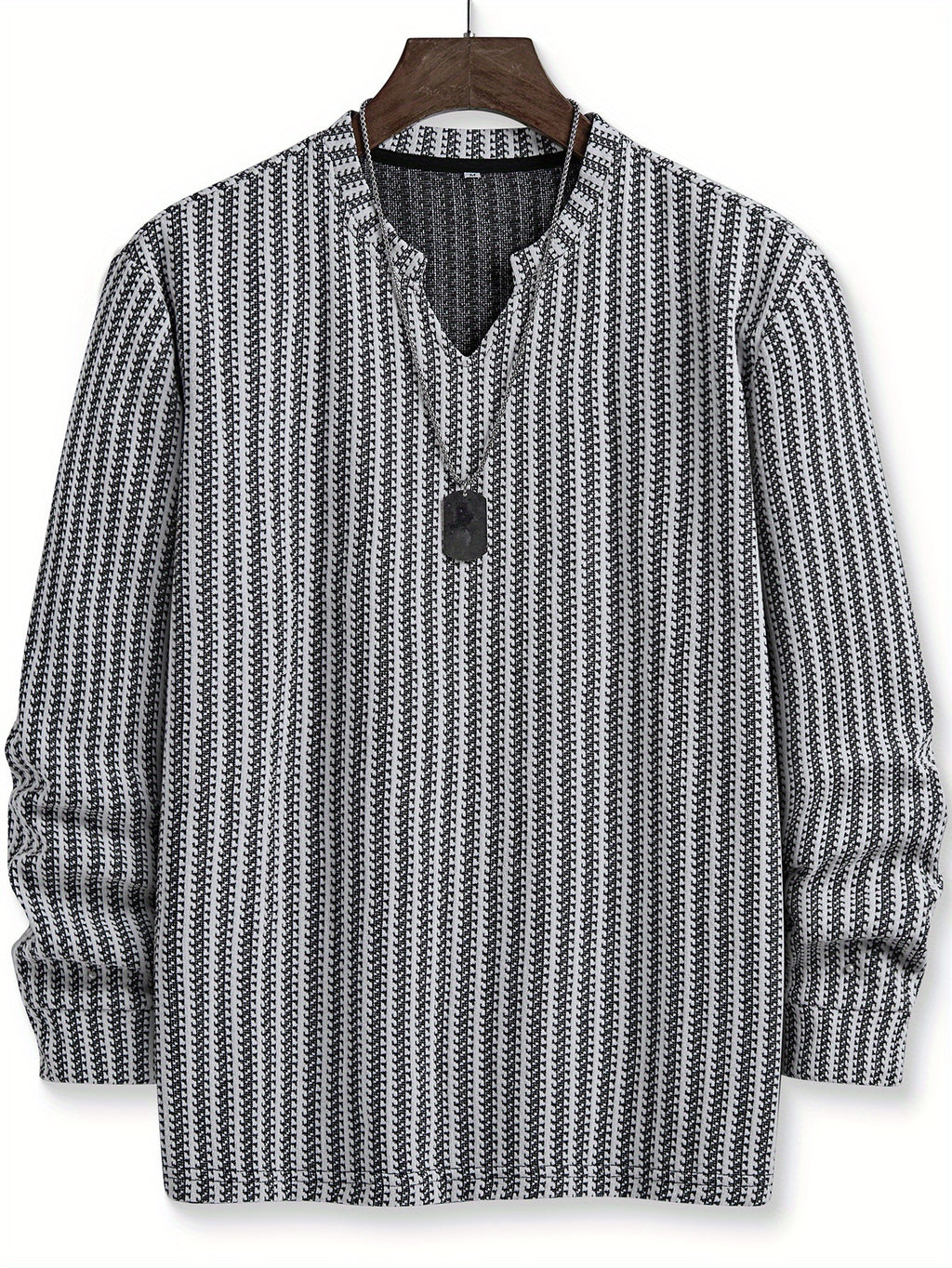 Men'S Fashion Casual Knitted Small Stand-Up Collar Black And White Color-Blocking Sweatshirt Suitable for Daily Wear, Commuting, Versatile Fashion, Men'S Henley Shirt - White