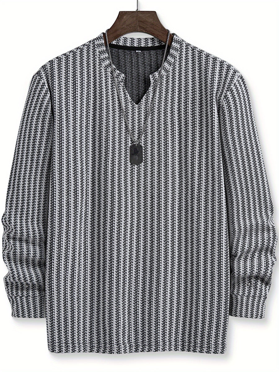 Men'S Fashion Casual Knitted Small Stand-Up Collar Black And White Color-Blocking Sweatshirt Suitable for Daily Wear, Commuting, Versatile Fashion, Men'S Henley Shirt - White