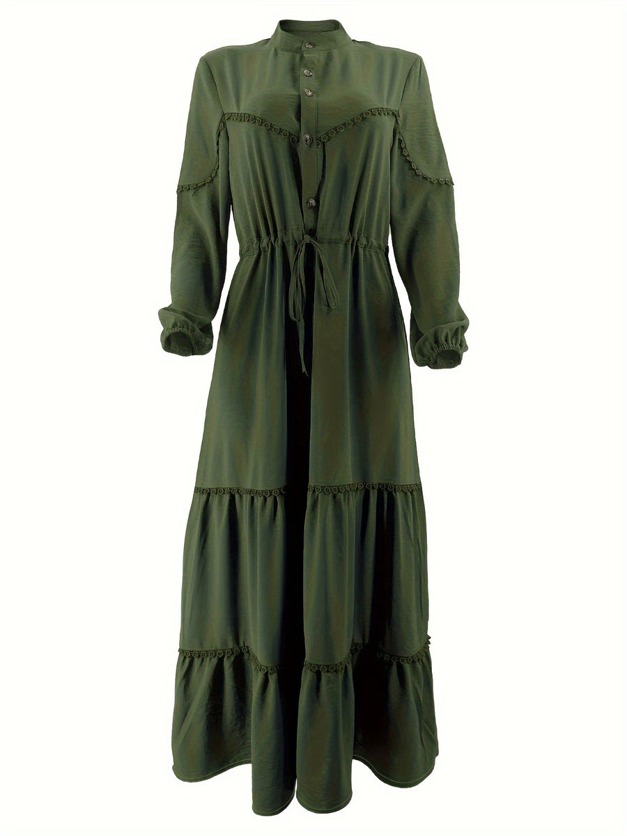 Middle Eastern Muslim Solid Color Long Women's Dress - Olive Green