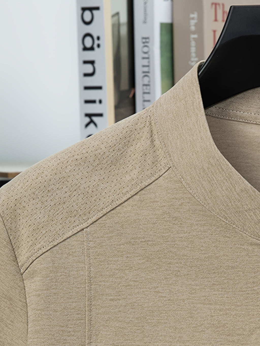 Stand-up Collar Youth Summer Short-sleeve New Style Half-sleeve Top, Pullover Outerwear, Solid Color Versatile Garment - Khaki