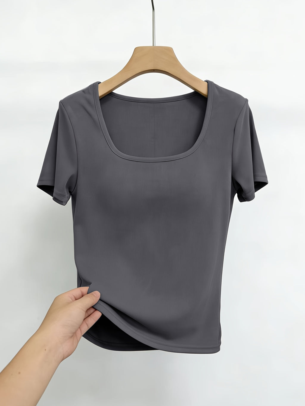 Women'S Short-Sleeve U-Neck T-Shirt for Summer, Stylish And Fitted Base Layer - Dark Gray