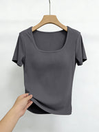 Women'S Short-Sleeve U-Neck T-Shirt for Summer, Stylish And Fitted Base Layer - Dark Gray