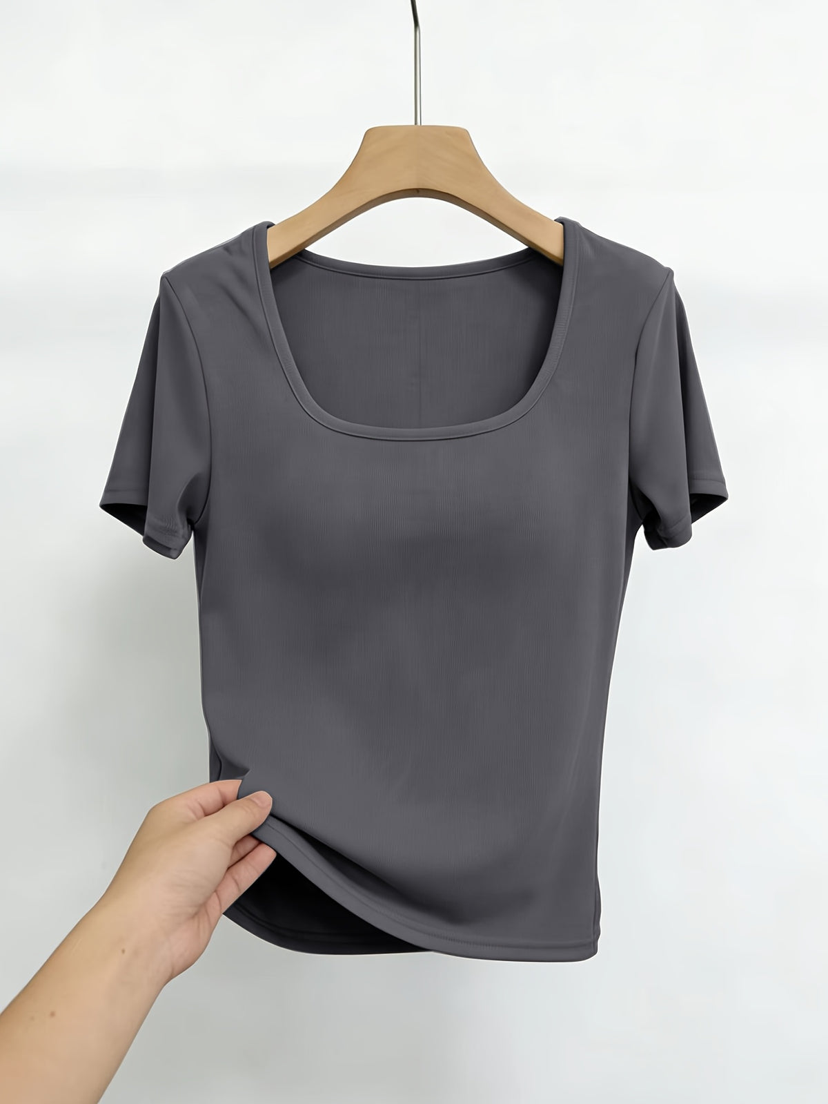 Women'S Short-Sleeve U-Neck T-Shirt for Summer, Stylish And Fitted Base Layer - Dark Gray