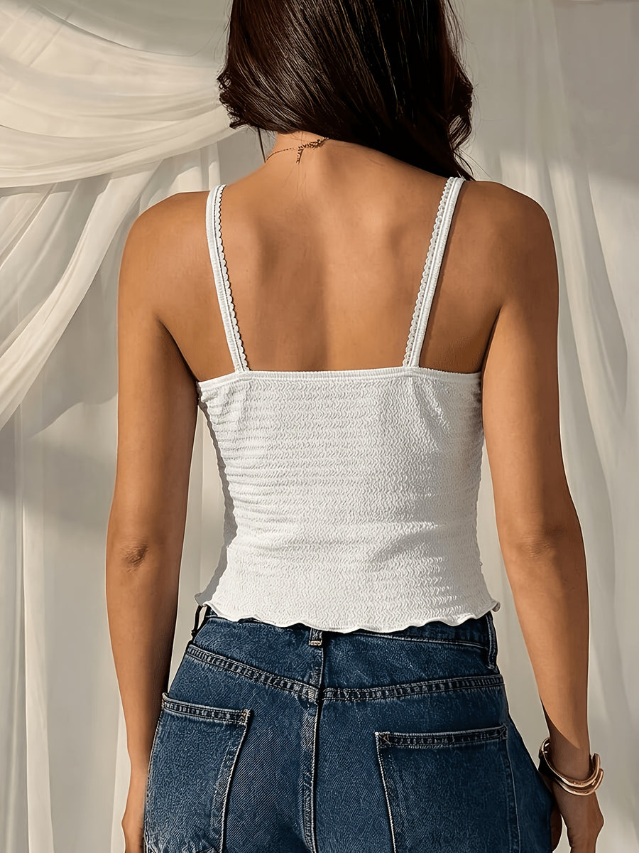 Women's Solid Color Pleated Casual Versatile Everyday Camisole, Summer Top, Women's Summer Outfit, Women's Vacation Top, Women's Summer Beach Top, Women's Cute Sleeveless Summer Top, Women's Blouse Top, Women's Latest Beach Top, Women's New - White