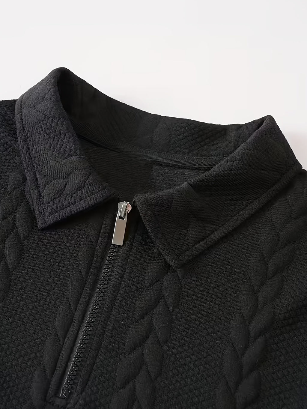 Men'S Fashion Summer Casual Vacation Zipper Sweatshirt, Casual Home Comfortable Long Sleeve 2pcs Set, Zipper Collar Jacquard Sweatshirt Men'S Clothing - Black+White