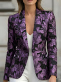 Women'S Floral Print Blazer, Slim Fit Formal Office Suit, Stylish Women'S Blazer for Commuters, Elegant Women'S Jacket, Single-Breasted Casual Jacket NS702 - Purple
