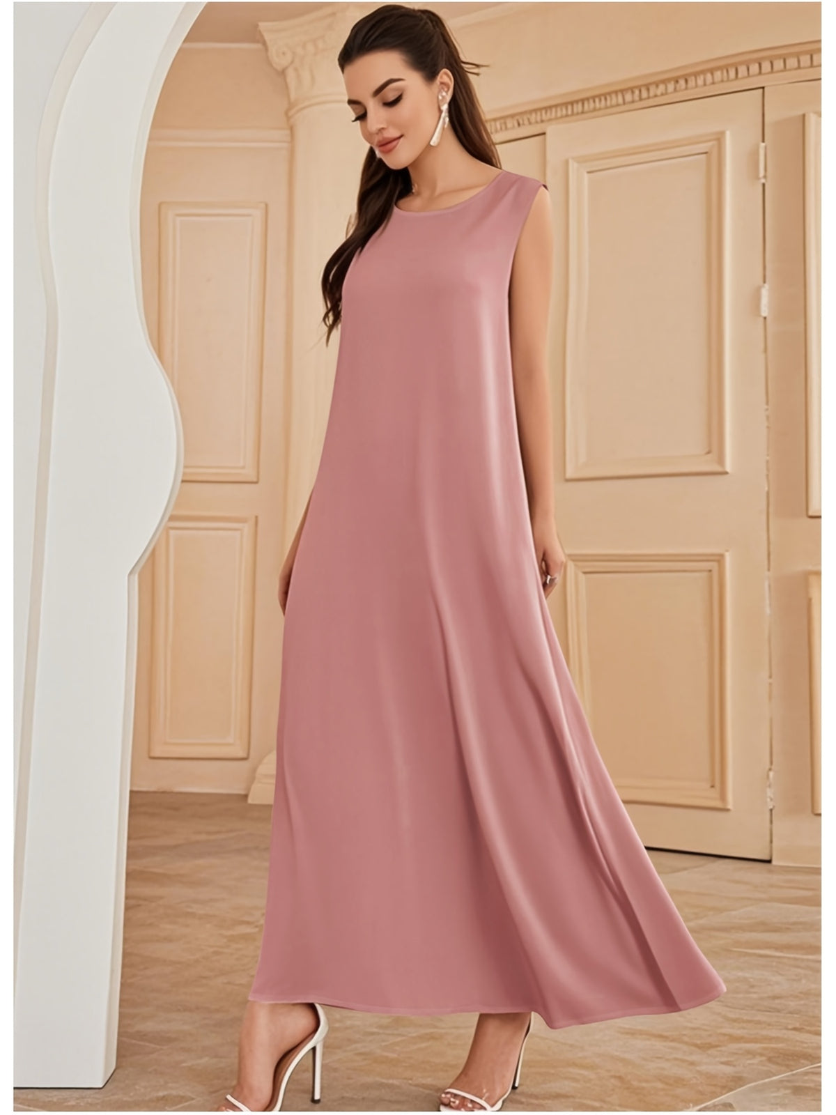 1pc Fashionable, Elegant And Comfortable Bubble Color Fabric. Pure Color Suitable for Daily Outdoor Travel And Leisure. Loose And Comfortable Women'S Abaya Vest. Abayas for Women Muslim Namaz Dresses Women'S Traditional Robe - Peach