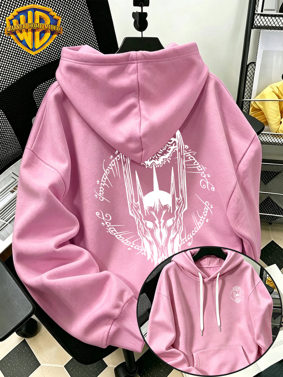 Authorized by Warner Bros., 2026 New Soren Helmet with White Line Print, Men'S Hoodie, Hooded Sweatshirt, Kangaroo Pocket And Drawstring Hat, Suitable for Daily And Outdoor Sports Wear, Autumn And Winter Warm Jacket, Fashionable Jacket - Pink Color