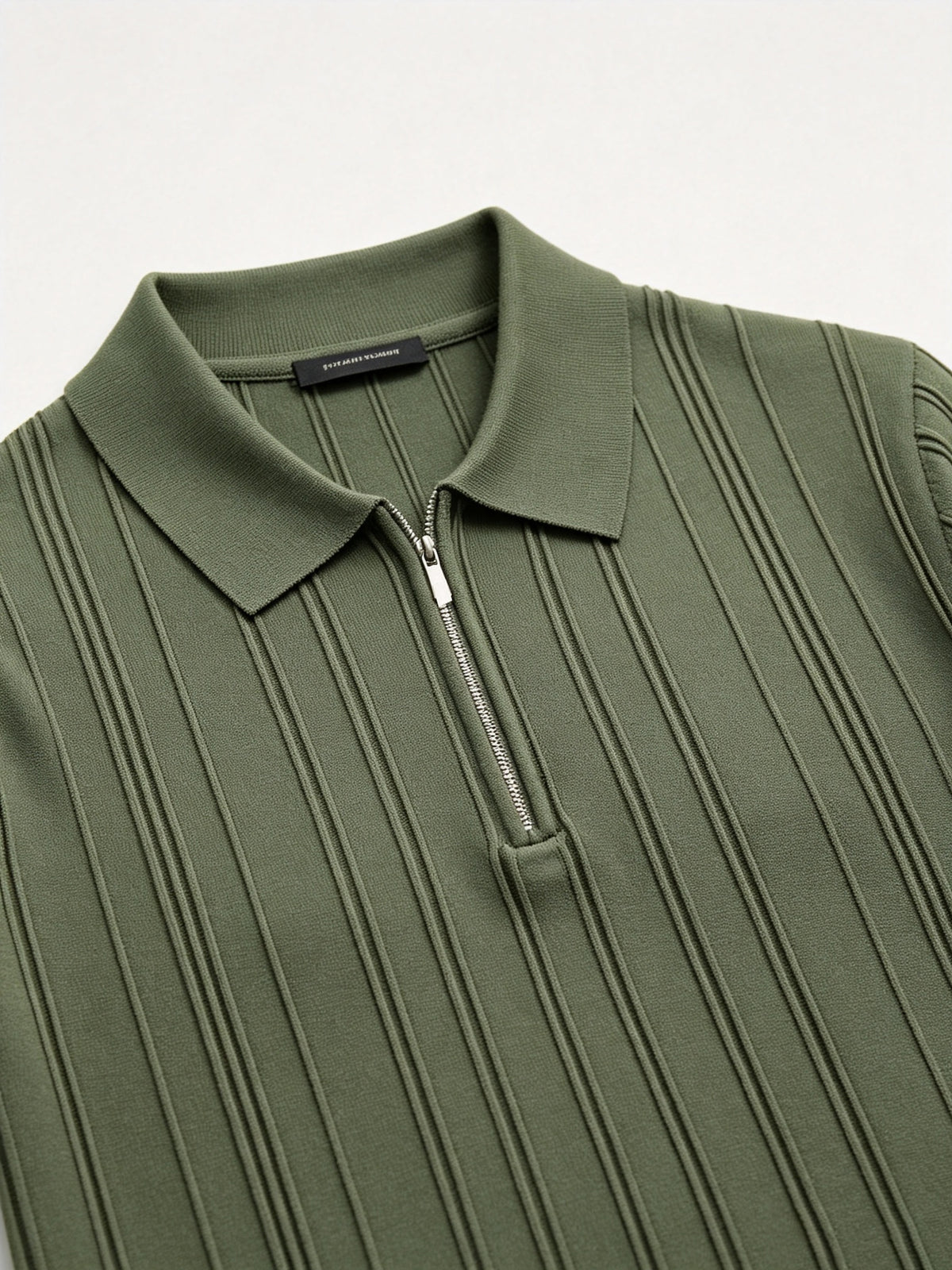 Elegant Half Zip Vertical Rib Knit Polo Shirt for Men, Lightweight Cool Collared Short Sleeve Top, Stretch Versatile Casual Blouse for Daily Multi-scene Outfits - fern green