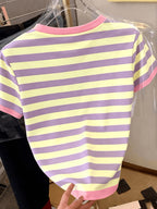 Cross-Border New Fashion Casual Digital Print Striped Short Sleeve Round Neck T-Shirt Women'S T-Shirt - Mixed Color 2